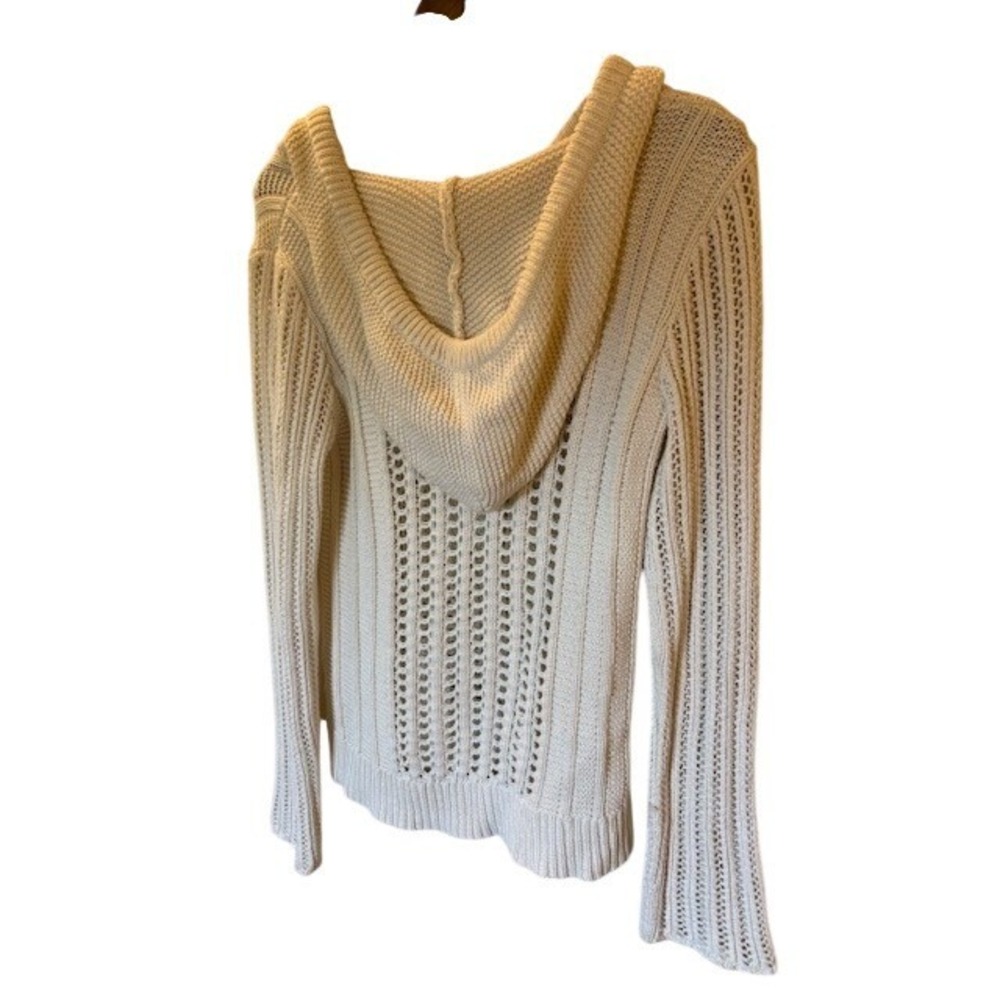 American Eagle Cream Crochet Knit Hoodie Sweater Cotton Boho Beach Women's L - Picture 6 of 8